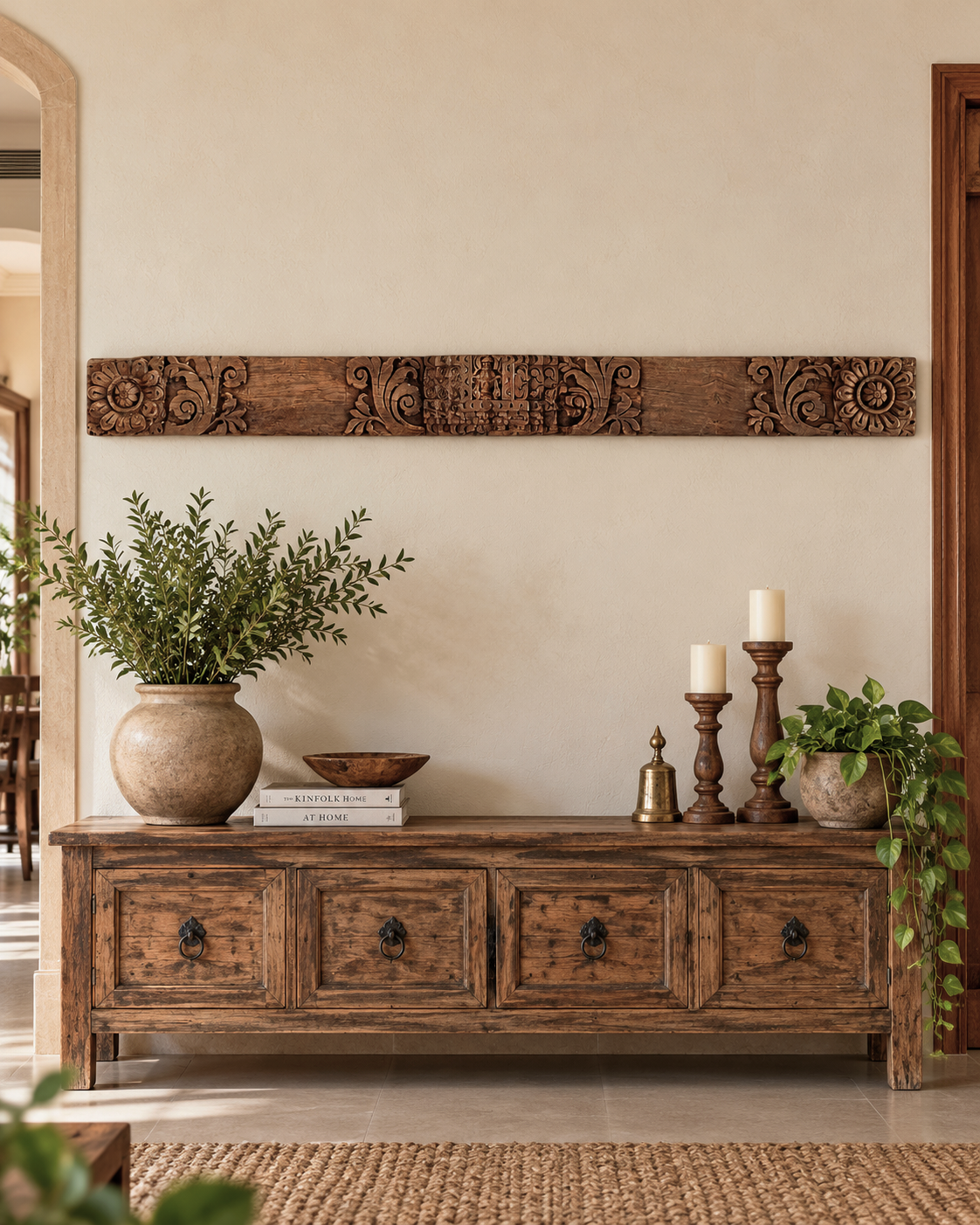 vintage hand-carved floral architectural wooden wall panel