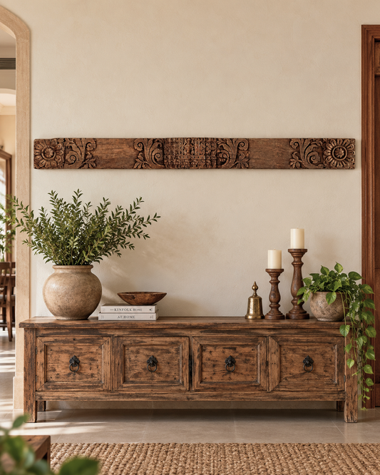 Vintage Hand-Carved Floral Architectural Wooden Wall Panel