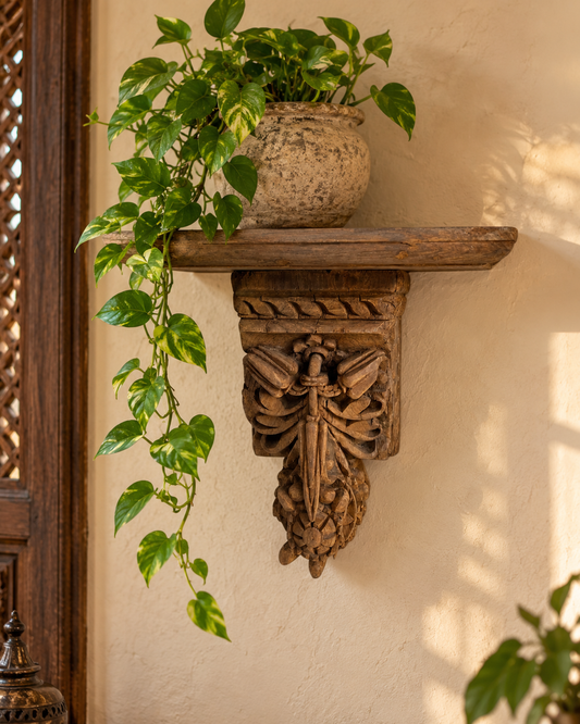 Vintage Hand-Carved Wooden Corbel Wall Shelf