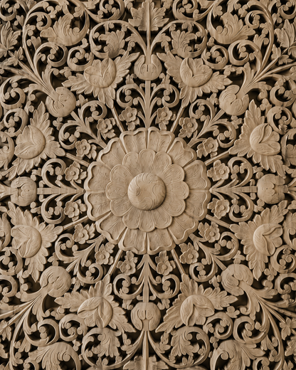 Handcrafted Floral Medallion Wall Panel in Solid Mango Wood