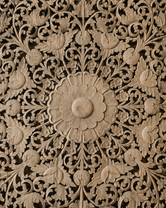 Handcrafted Floral Medallion Wall Panel in Solid Mango Wood