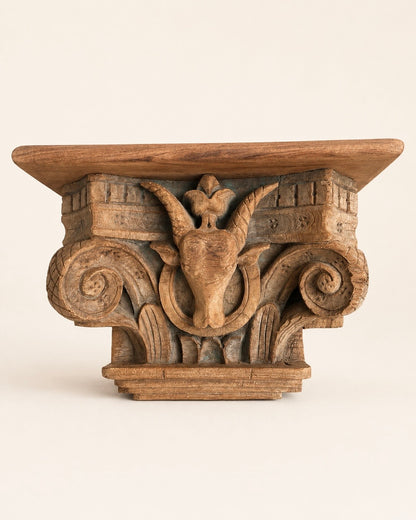 Vintage Artisan Carved Wooden Wall Shelf
