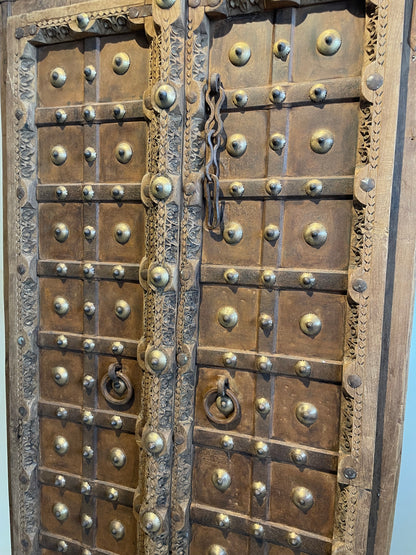 Original Shekhawati Hand-Carved Marwar Teak Decorative Door Panel
