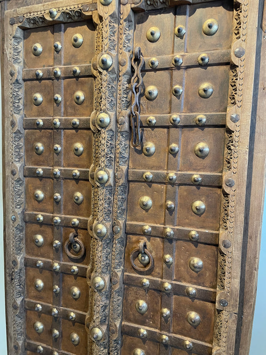 Original Shekhawati Hand-Carved Marwar Teak Decorative Door Panel