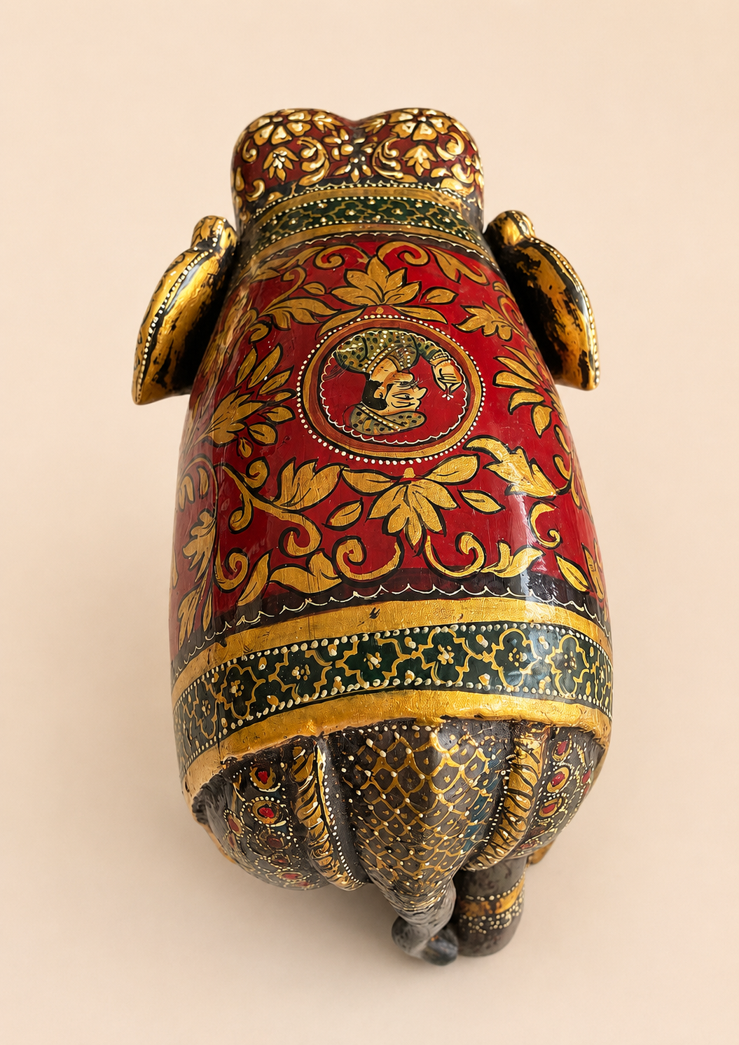 royal rajasthani hand-painted wooden elephant sculpture / raja rani painting elephant