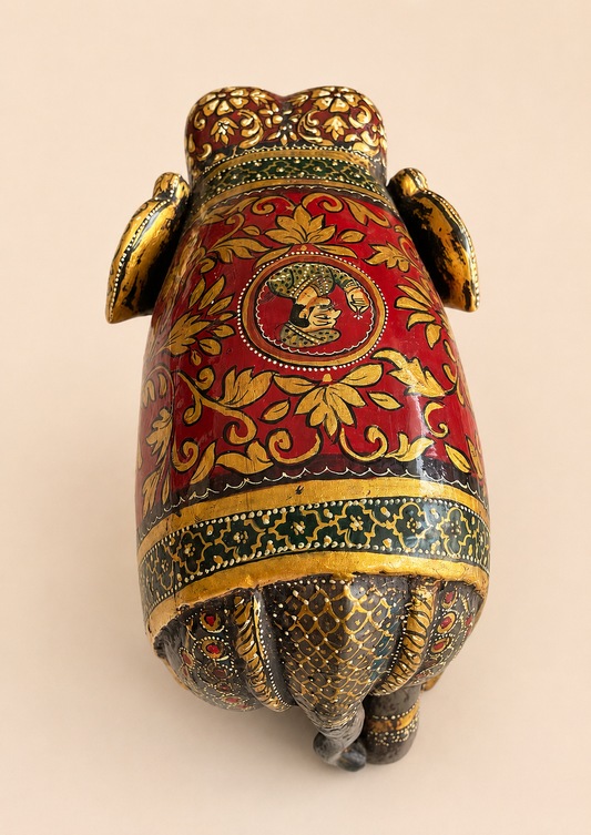 Royal Rajasthani Hand-Painted Wooden Elephant Sculpture / Raja Rani Painting Elephant