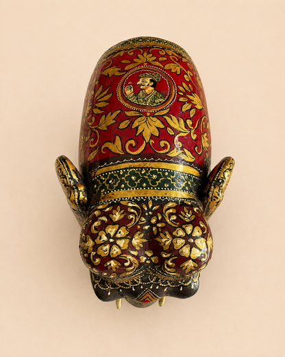 Royal Rajasthani Hand-Painted Wooden Elephant Sculpture / Raja Rani Painting Elephant