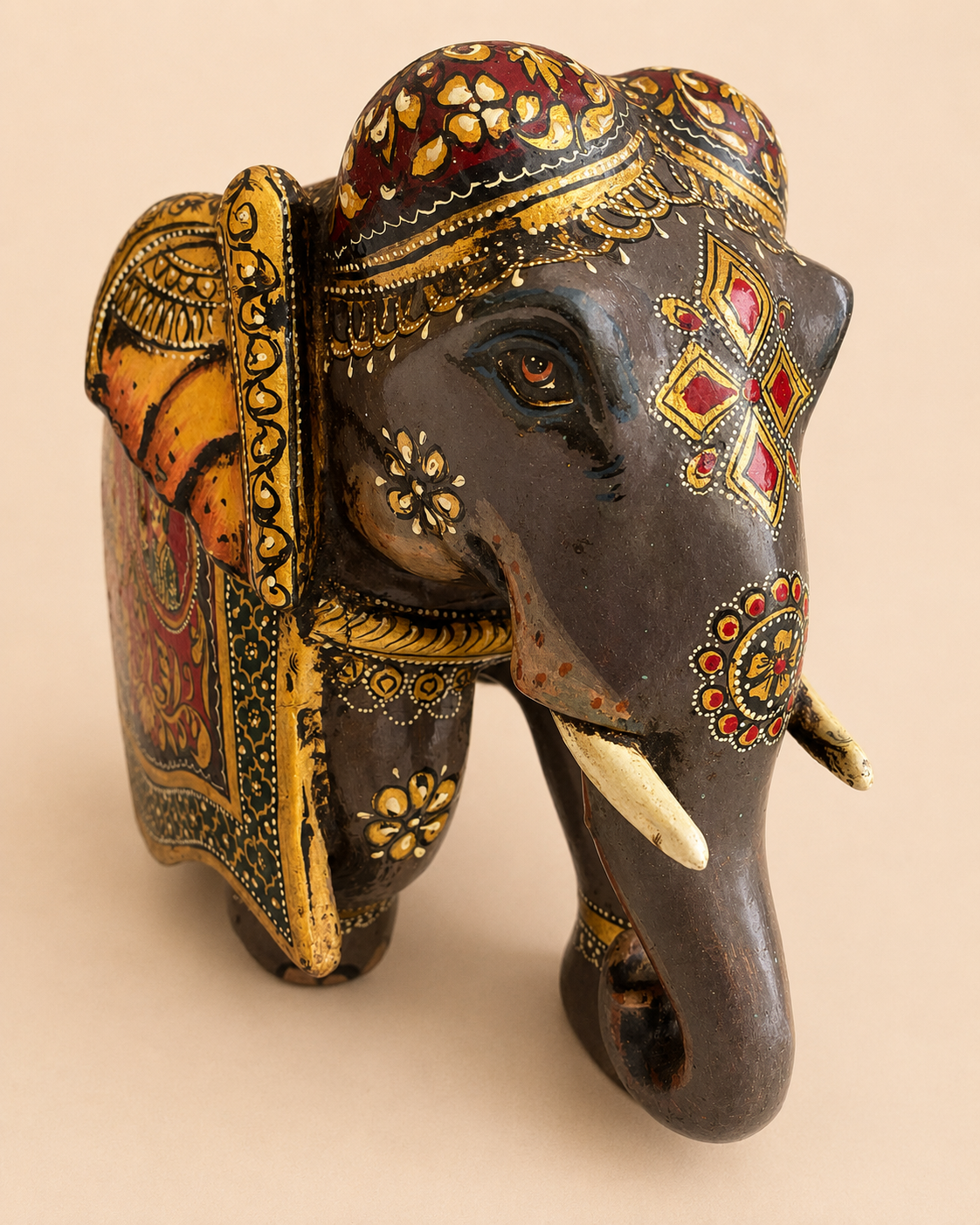 royal rajasthani hand-painted wooden elephant sculpture / raja rani painting elephant