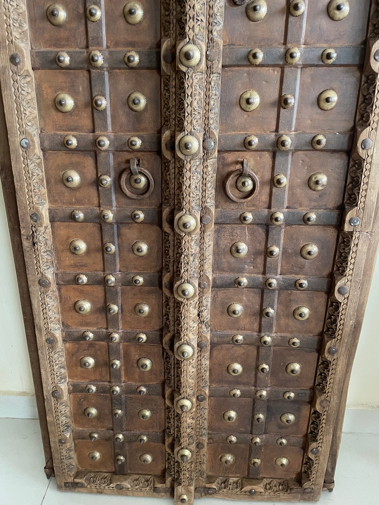 original shekhawati hand-carved marwar teak decorative door panel