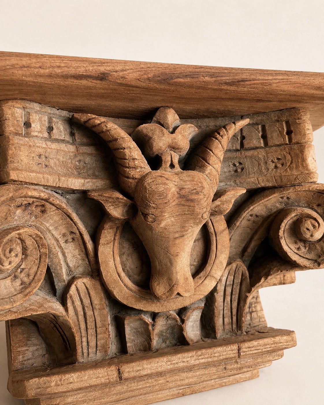 vintage artisan carved wooden wall shelf