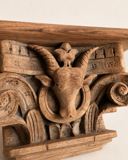 Vintage Artisan Carved Wooden Wall Shelf