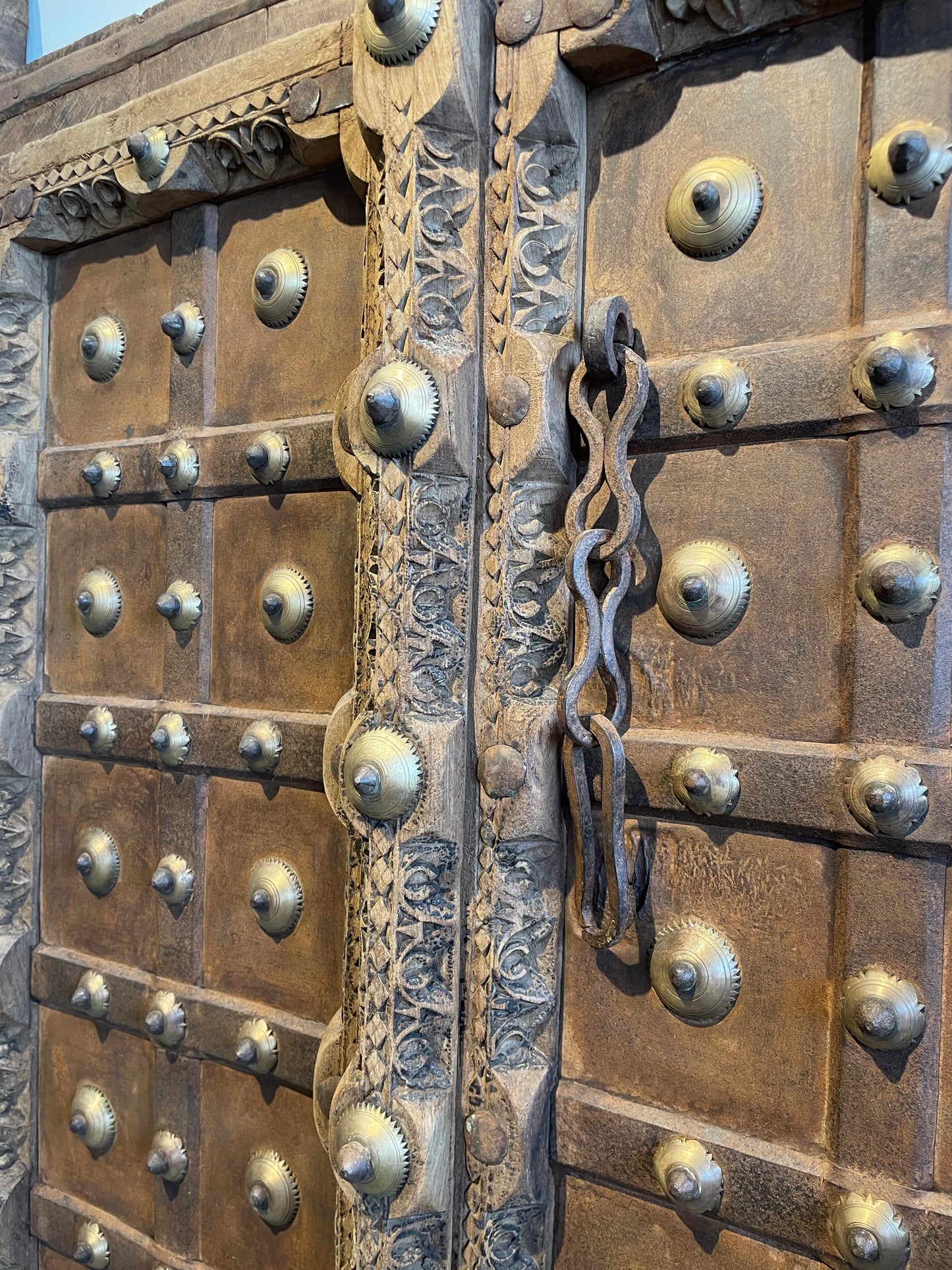 original shekhawati hand-carved marwar teak decorative door panel
