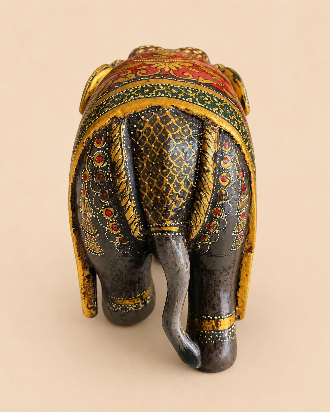 royal rajasthani hand-painted wooden elephant sculpture / raja rani painting elephant
