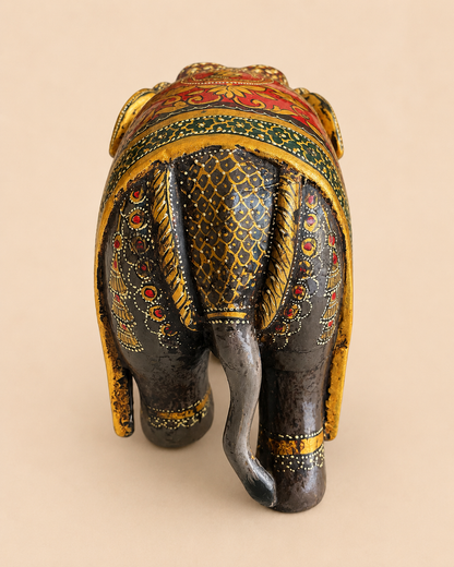 Royal Rajasthani Hand-Painted Wooden Elephant Sculpture / Raja Rani Painting Elephant