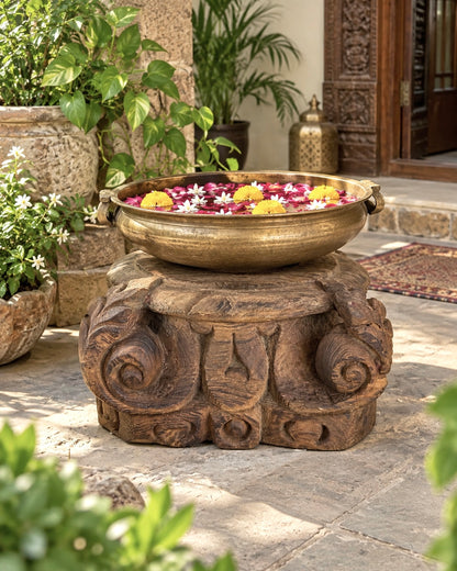 Vintage Hand-Carved Wooden Pillar Base Candle Holder & Planter