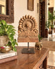 Vintage Hand-Carved Floral Medallion on Iron Stand