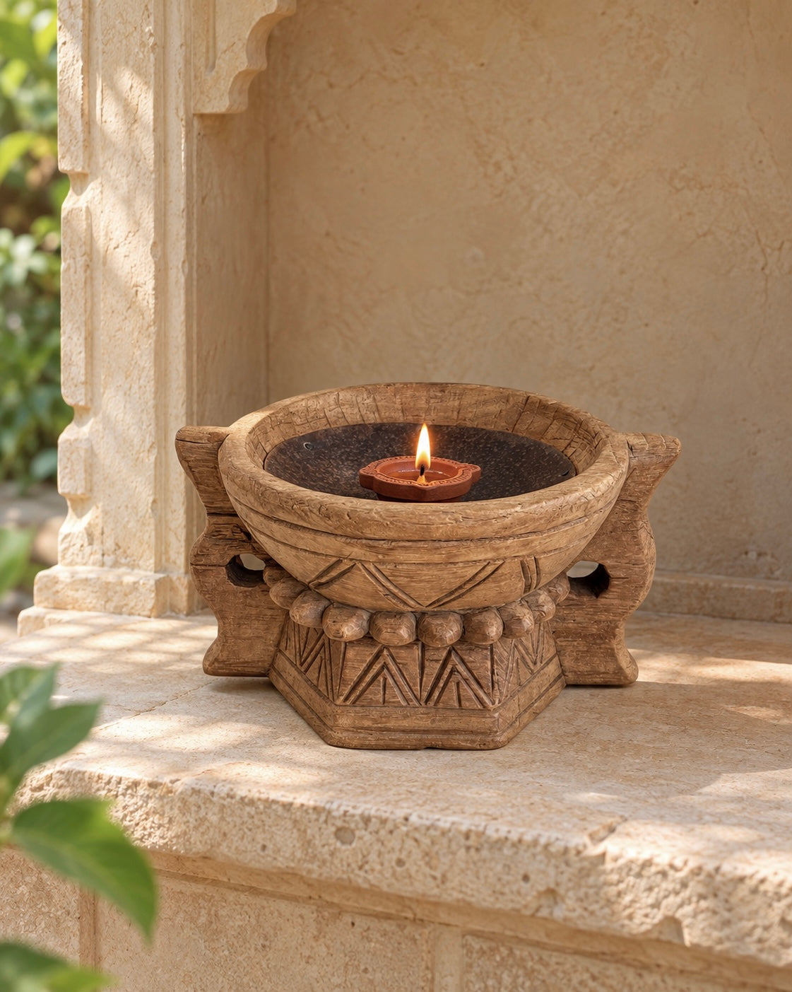 traditional hand-carved wooden stand
