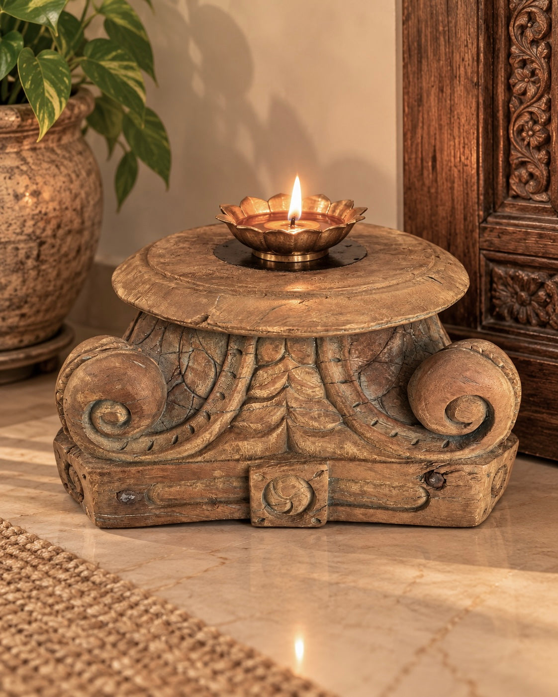 antique carved wooden accent pedestal