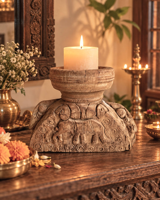 Vintage Hand-Carved Wooden Decorative Seeder Holder