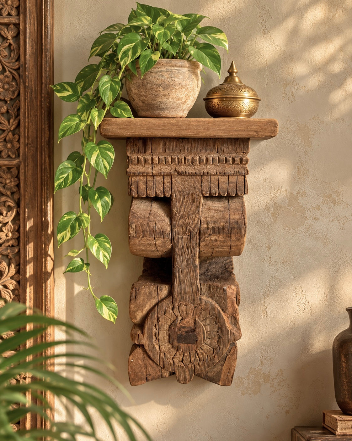 floral & scrollwork wooden corbel bracket / shelf