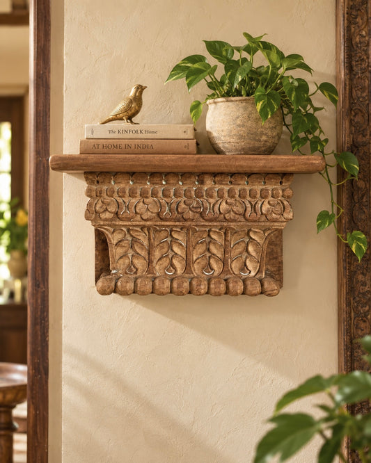 Old Hand-Carved leaf Design Wall Shelf / Bracket