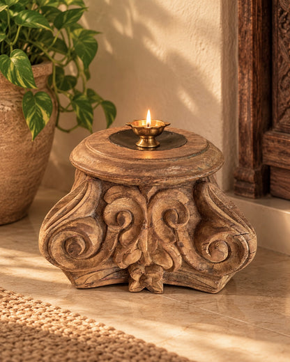 Vintage Hand-Carved Wooden Pillar Base
