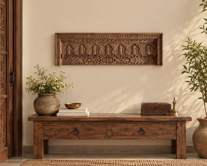 Antique Hand-Carved Floral & Architectural Wooden Wall Panel