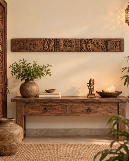 Vintage Hand-Carved Floral & Ornamental Wooden Architectural Wall Panel
