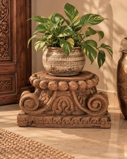 Old Wood Carved Decorative Pedestal