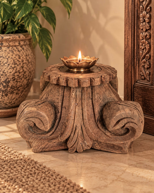 Vintage Wooden Artifact Display Stand / Candle / Plant Holder