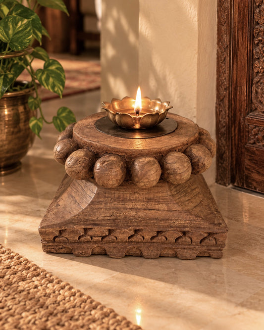 Vintage Hand-Carved Wooden Pillar Base – Multi-Purpose Decor Stand