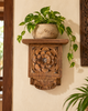 Old Hand-Carved Floral Wooden Wall Shelf With Iron Nail
