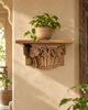 Vintage Hand-Carved Wooden Floral Wall Shelf – Natural Brown Finish