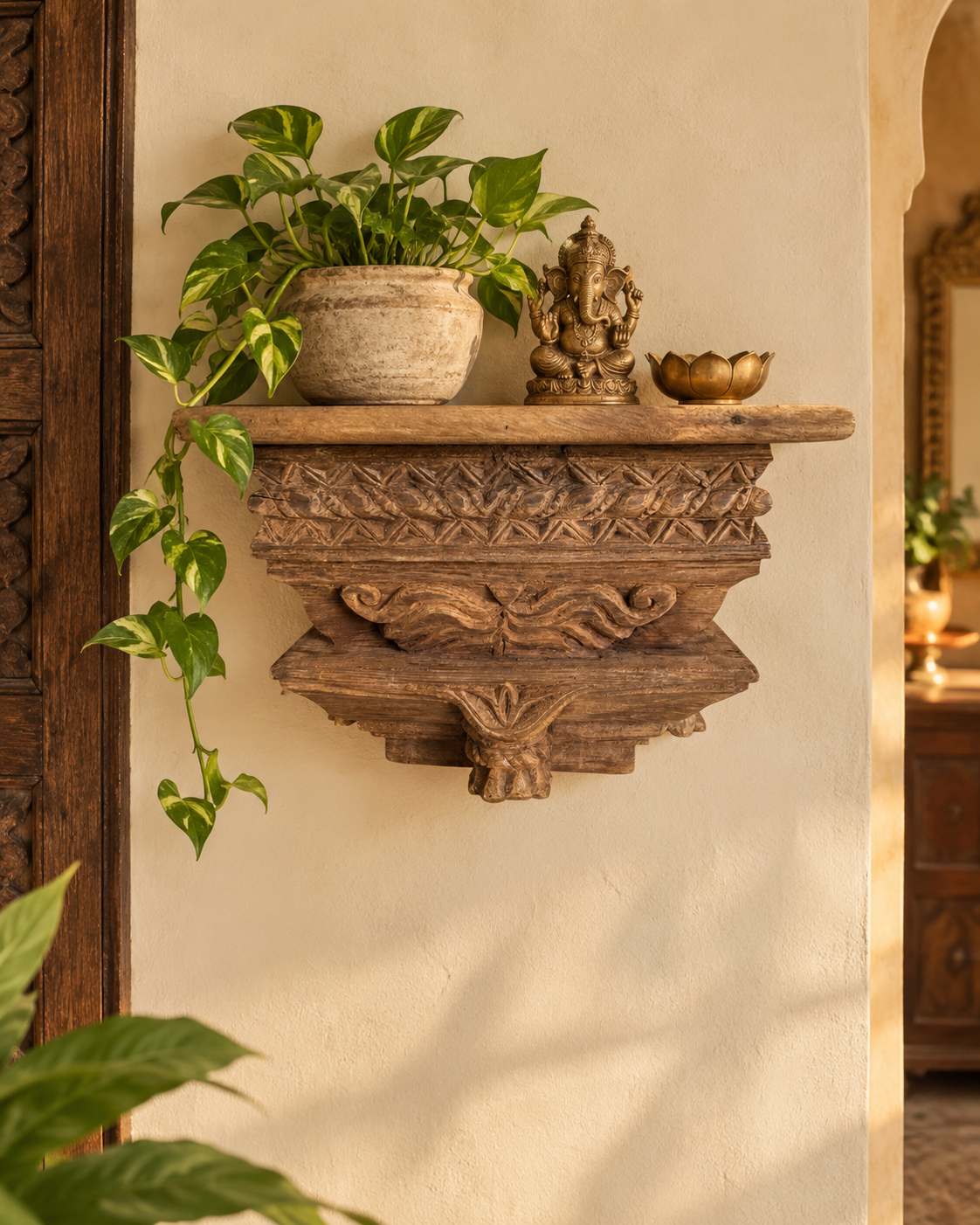 vintage hand-carved & floral design wall shelf
