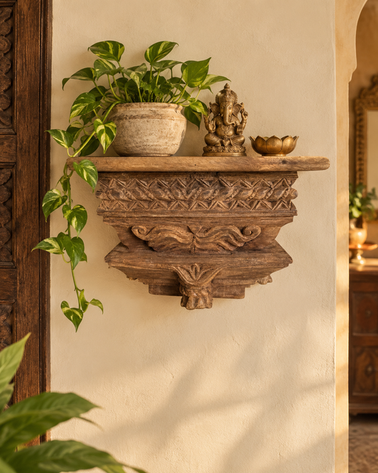 Vintage Hand-Carved & Floral Design Wall Shelf
