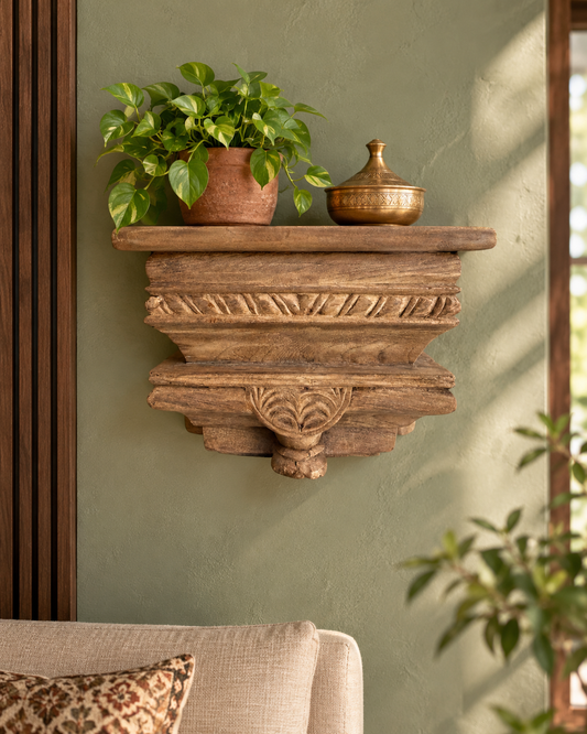 Vintage Floral Wooden Corbel Wall Shelf / Ledge