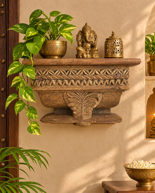 Vintage Hand-Carved Ornamental Wooden Corbel Shelf