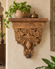 Vintage Ornate Floral Carved Wooden Bracket Shelf