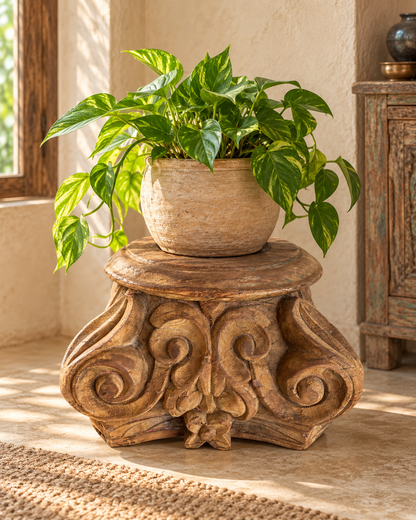 Vintage Hand-Carved Wooden Pillar Base