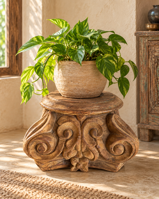 Vintage Hand-Carved Wooden Pillar Base