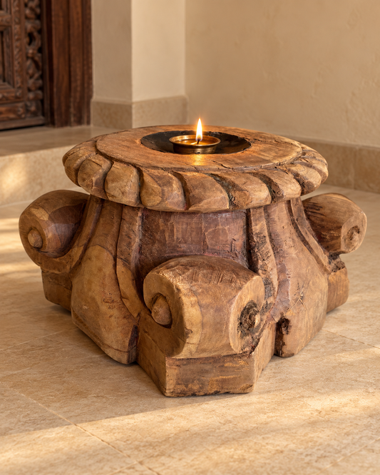 Vintage Hand-Carved Wooden Decorative Pillar Base