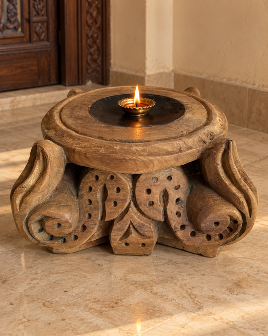 Old Hand-Carved Wooden Base