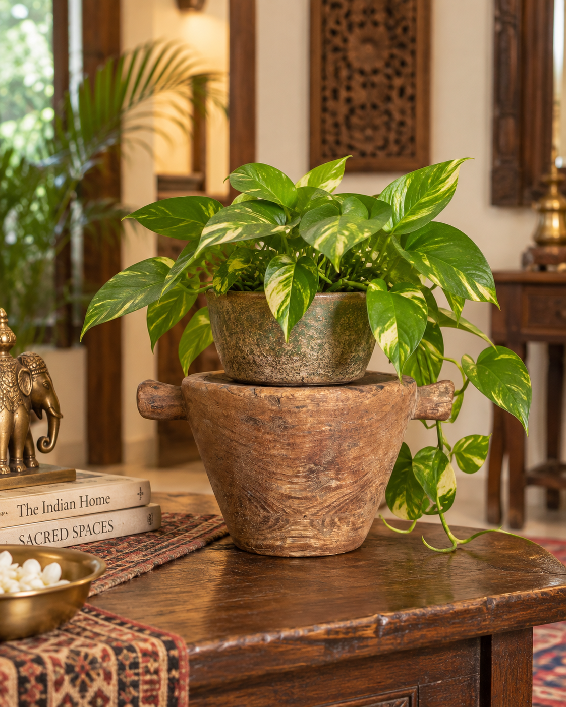 vintage old wooden candle holder & planter