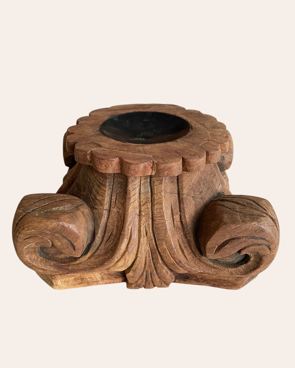 vintage wooden artifact display stand / candle / plant holder