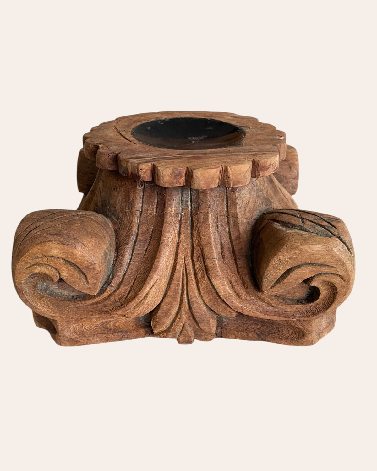 vintage wooden artifact display stand / candle / plant holder