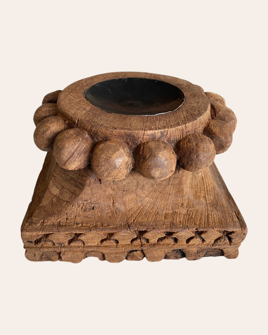 Vintage Hand-Carved Wooden Pillar Base – Multi-Purpose Decor Stand
