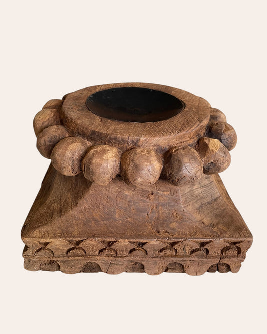 Vintage Hand-Carved Wooden Pillar Base – Multi-Purpose Decor Stand