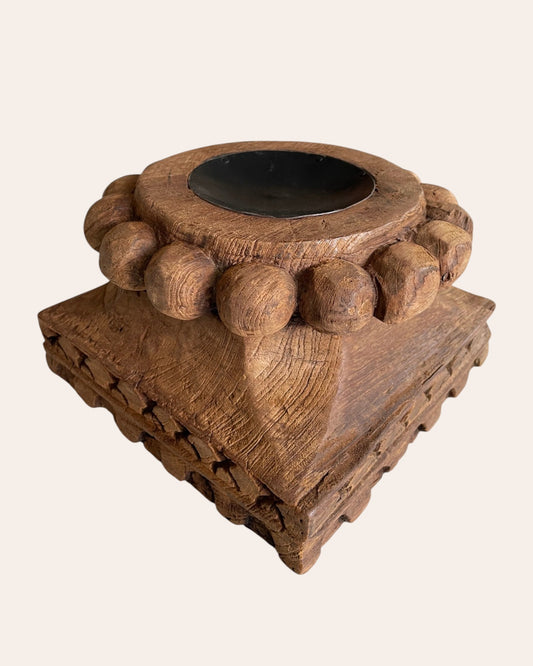 Vintage Hand-Carved Wooden Pillar Base – Multi-Purpose Decor Stand