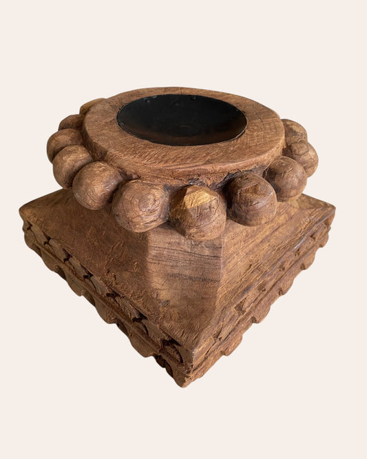 Vintage Hand-Carved Wooden Pillar Base – Multi-Purpose Decor Stand