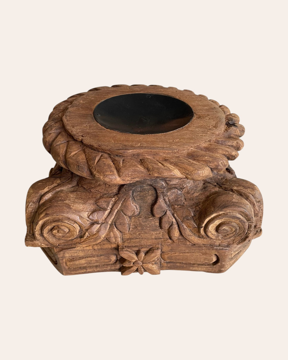 vintage hand-carved wooden pillar base stand